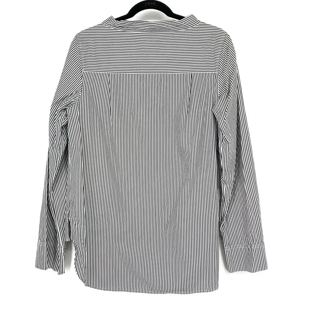 J.Crew Funnel Neck High Low Blouse Womens Sz 8T Black White Striped Long Sleeve